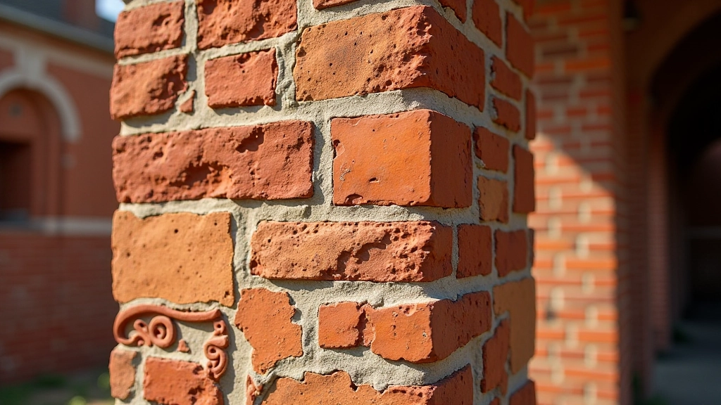Detalizuotas senojo mūrinio fabrikų pastato išorinės sienos fragmentas su ornamentine klinkeriu